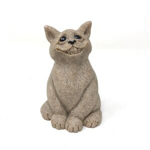 Vintage Quarry Critters Chico Cat Figurine Tan Faux Stone Smiling 4" Kitty Y2K